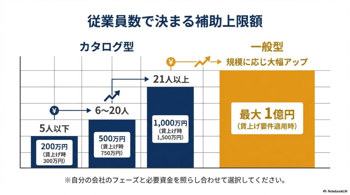 従業員数で決まる補助上限額