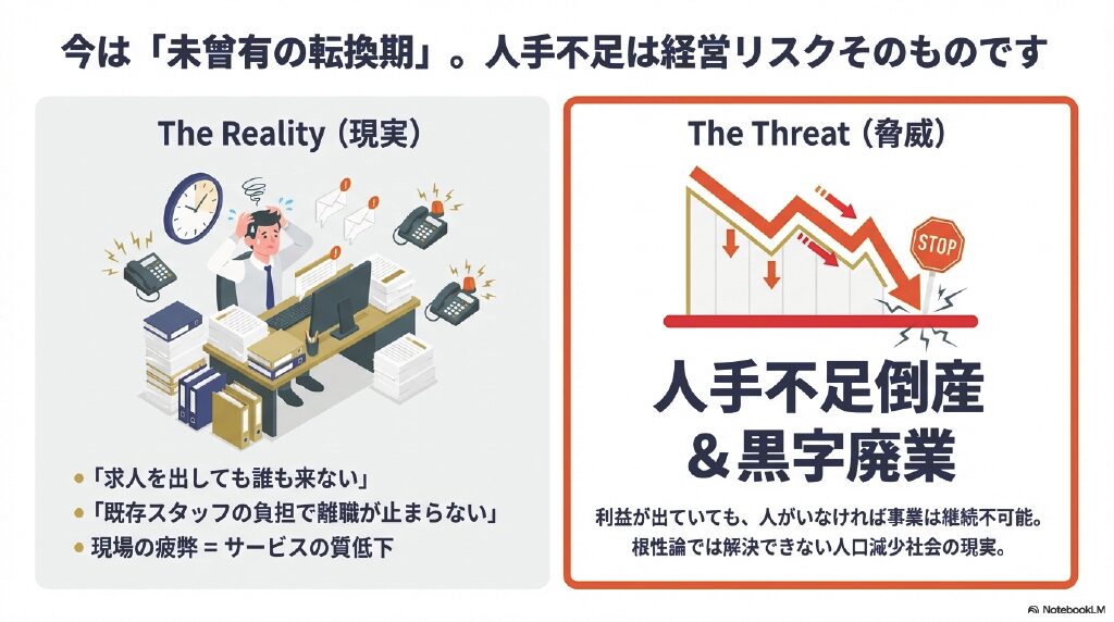 今は「未曾有の転換期」。人手不足は経営リスクそのものです。